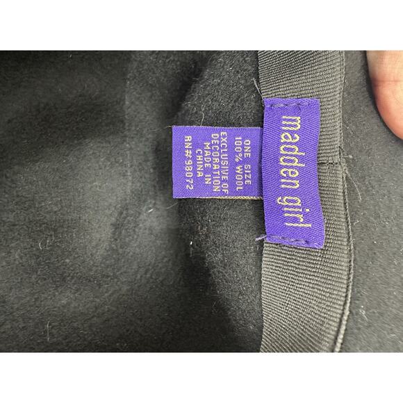 Madden Girl Women Black Wool Floppy Brim Hat One Size Brown Twisted Belt - Picture 4 of 12